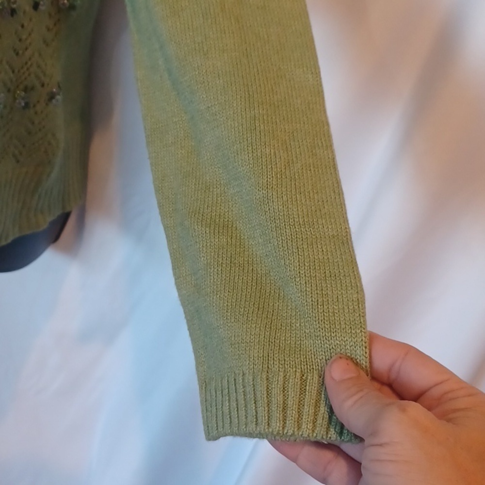 Sigrid Olsen Silk blend green/khaki Sweater!! Like new. Embroidered embellished - Picture 3 of 7
